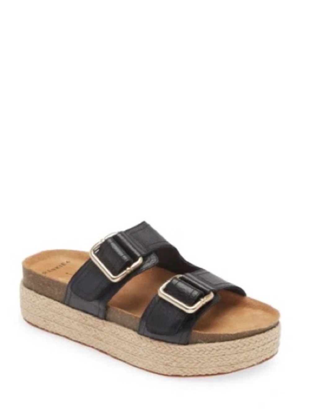 FRANKIE4 Bennett Black Leather Slip-On Strappy Summer Platform Sandal Size 7.5